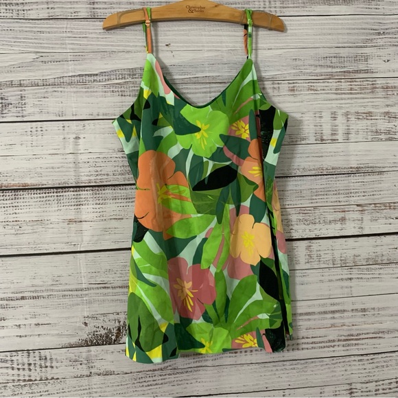 NWOT Eliane Rose Womens Tropical Summer Print Tunic Tank SZ LG Side Slits Lined - Picture 3 of 4